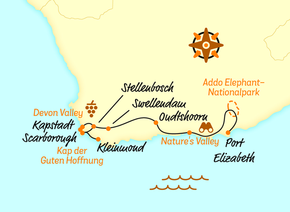 Karte Radreise Südafrika